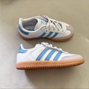 Adidas Kids Samba White and Light Blue Sneakers